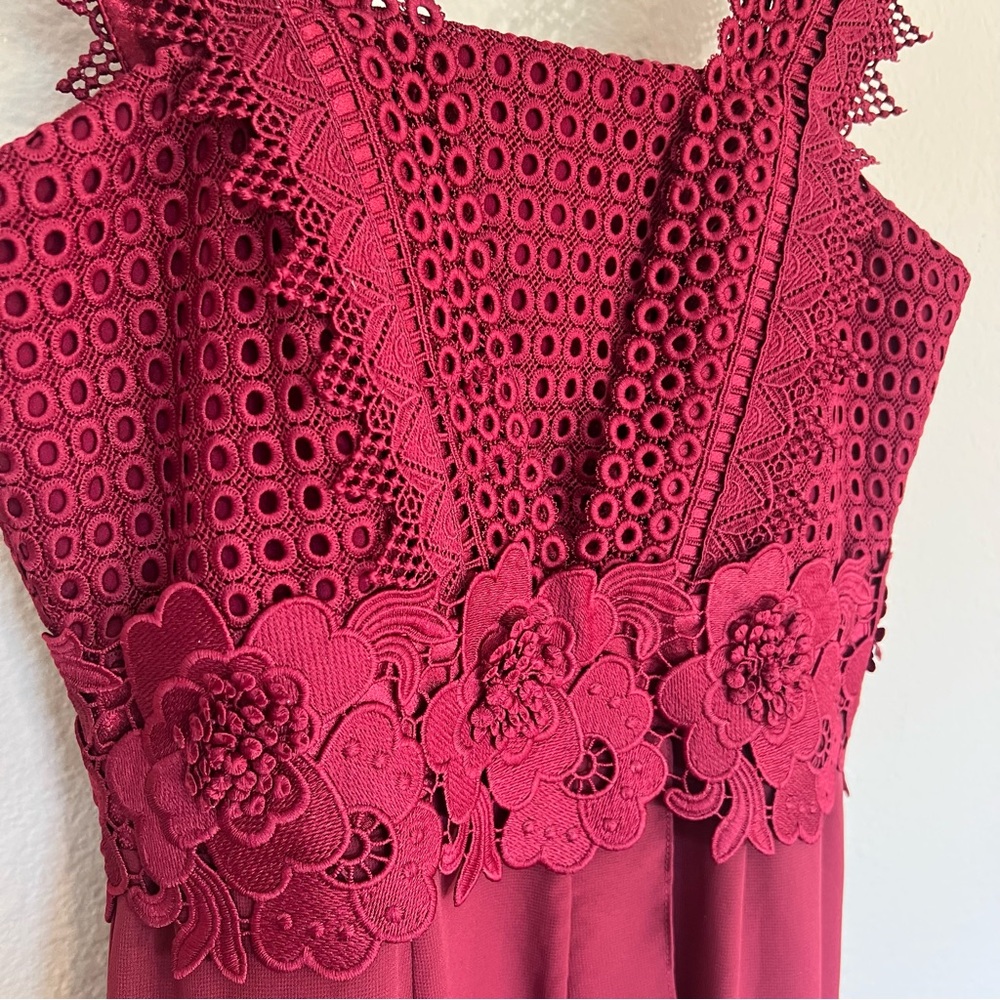 Unitedwood high low Jodie cocktail dress floral lace crochet red cocktail party - Picture 9 of 16